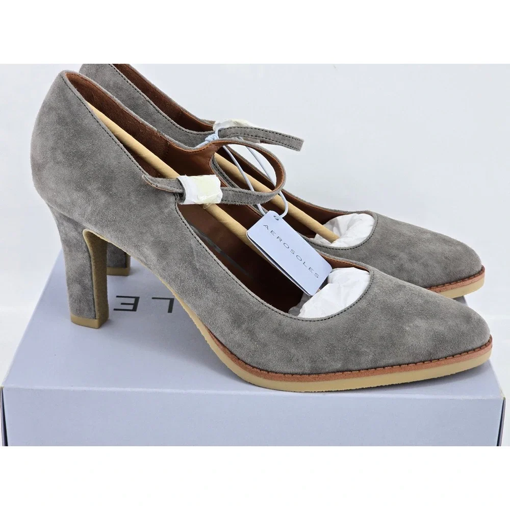 Aerosoles Lois Pump Womens 10M Grey Suede Mary Jane Heel - New